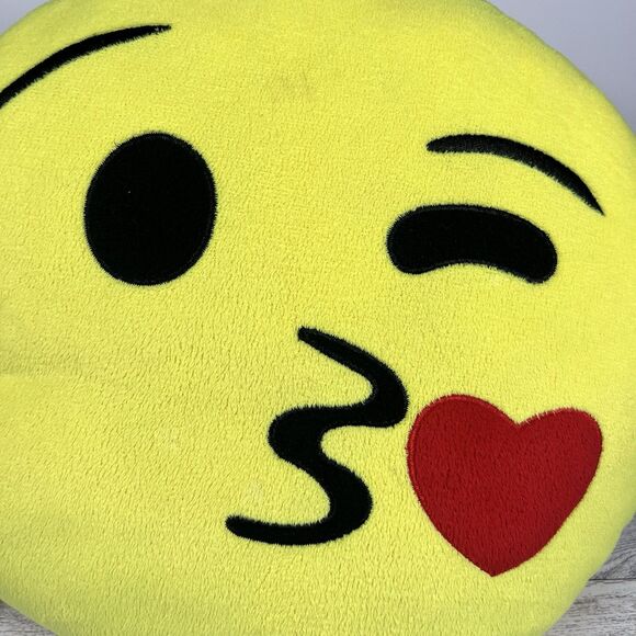 Kellytoy Yellow Emoji Expressions Throwing a Kiss Face Stuffed Pillow 14x14 - Picture 5 of 5